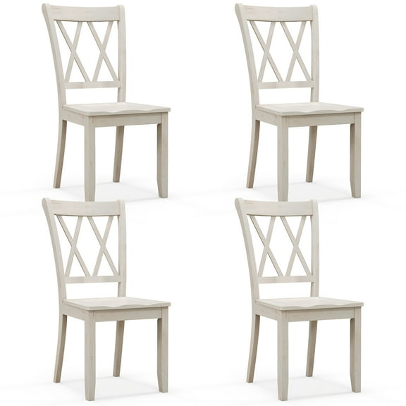 Gymax Solid Wood Dining Chair Set of 4 Armless Kitchen Chairs w/ Rubber Wood Frame Cross Back