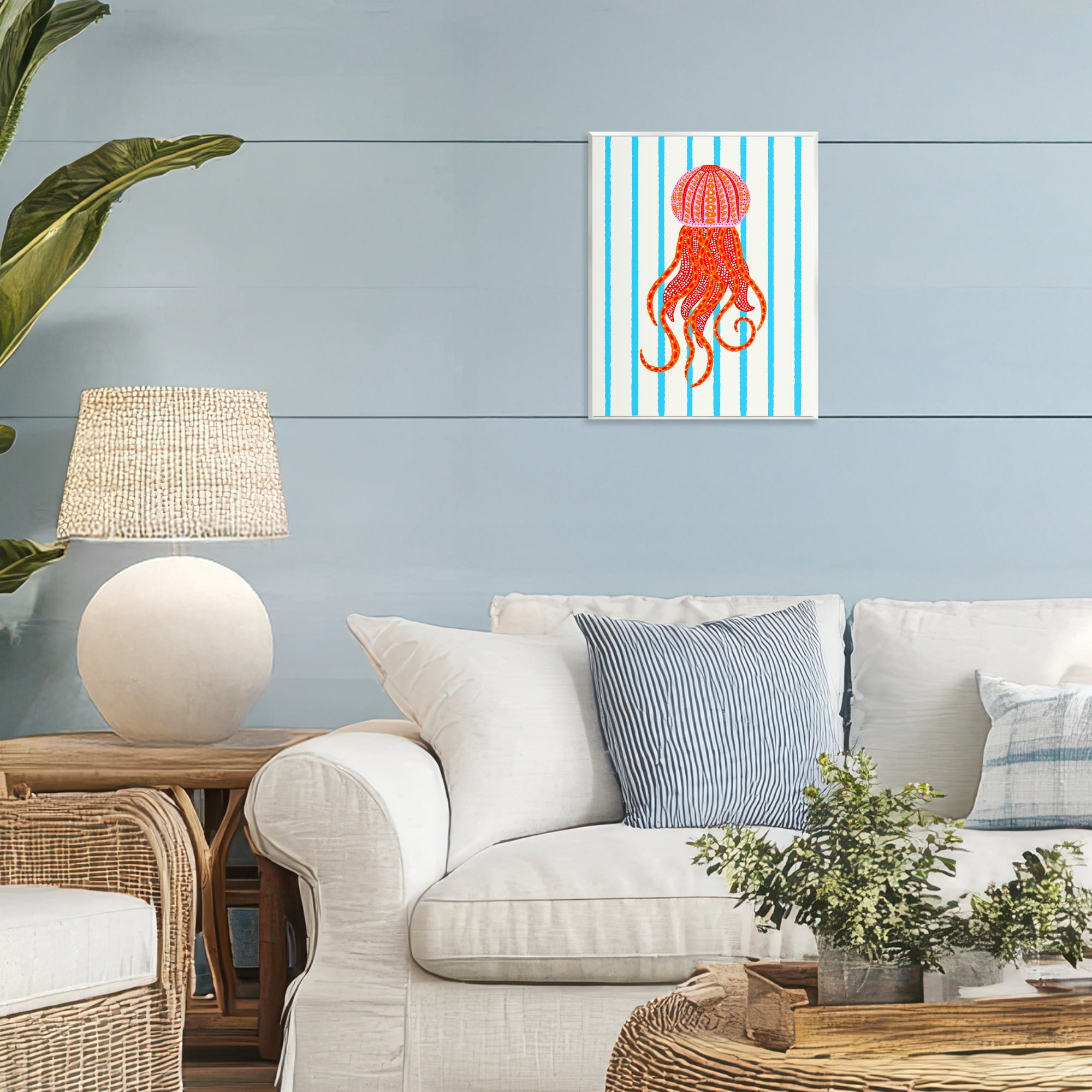Stupell Industries Bright Aquatic Jellyfish on Stripes Wall Plaque Art, design by Indira Prieto | IndySign