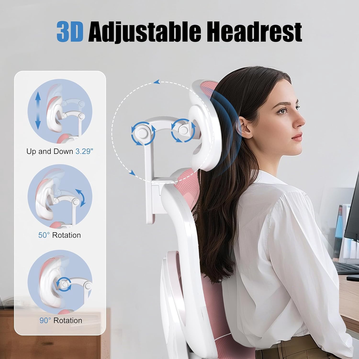 Office Chair Ergonomic Desk Chair, High Back Gaming Chair, Reclining Comfy Home Office Chair Lumbar Support Breathable Mesh Computer Chair Adjustable Armrests Pink