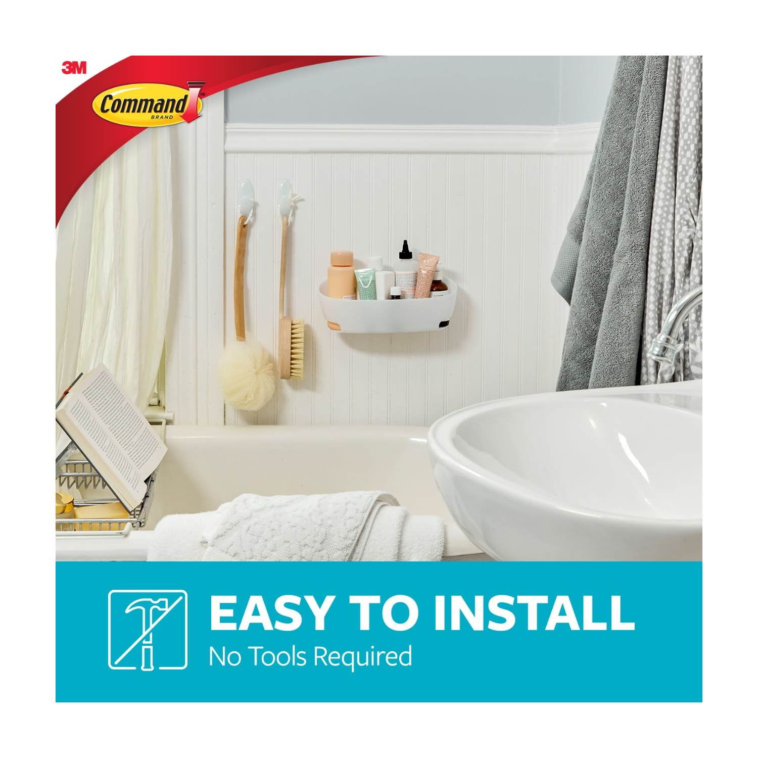 Command 5 Piece Bath Set, 1 Caddy, 1 Soap Dish, 1 Razor Holder, 2 Medium Hooks