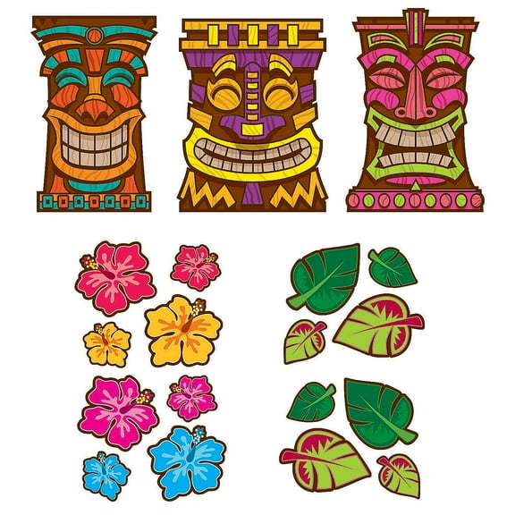 Retro Tiki Cutouts, Party Decor, Luau, 19 Pieces