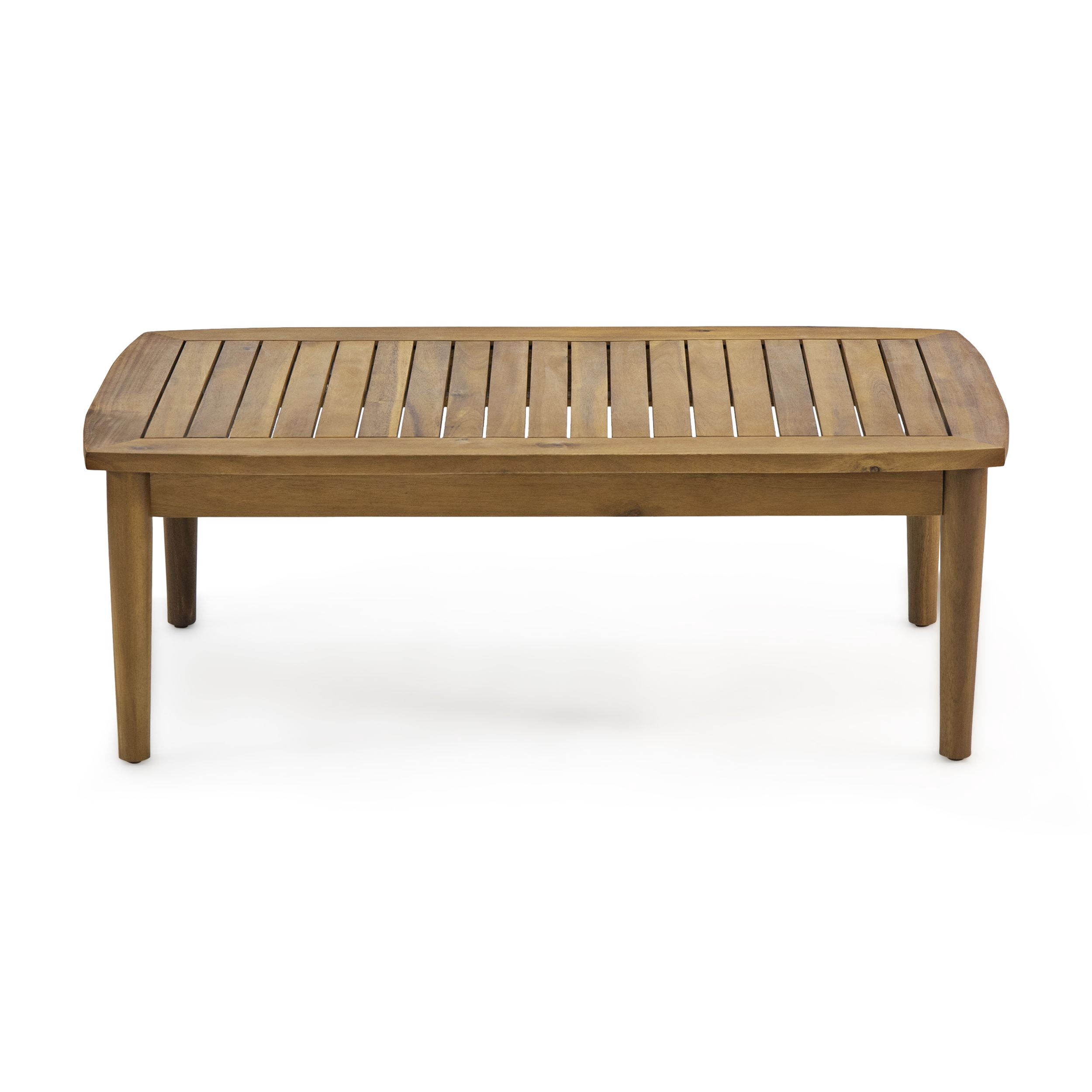Outdoor Double Sofa and Coffee Table Leisure Combination Set, Acacia Wood Conversation Furniture for Patio Garden, Teak and Beige