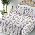 thumbnail image 3 of Ambesonne Floral Fitted & Flat Sheet with Shams 4 Pcs Set, Minimalist Spring Romance, Full, Violet Pink and Green, 3 of 5