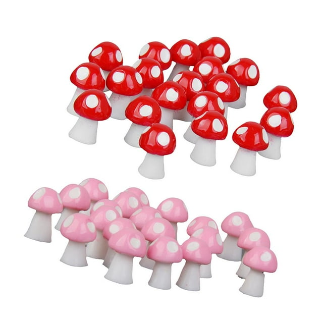 40 Piezas de Resina Modelo de Simulación de Hongo de Jardín Kusrkot Decoración Roja y Rosa