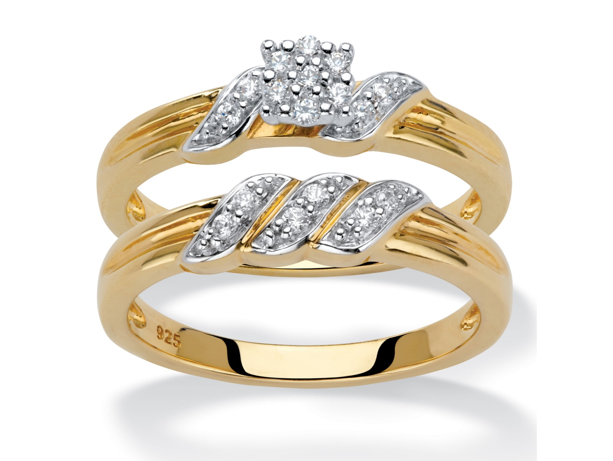 Round Diamond Ribbon-Wrapped 2-Piece Wedding Ring Set 1/6 TCW in 18k ...