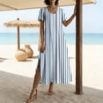 thumbnail image 6 of Woman's Dress Ndbuld Women's Loose Short Sleeved Round Neck Fashion Bohemian Flared Split Floor-Length Maxi Dress Light Blue S, 6 of 7