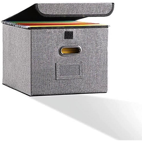 File Boxes [1Pack]Letter Size Multi-Purpose Linen File Storage Box Organizers Collapsible Foldable Decorative Linen Storage Hanging Filing Folders With Lids Office Gray File Box Filing Box