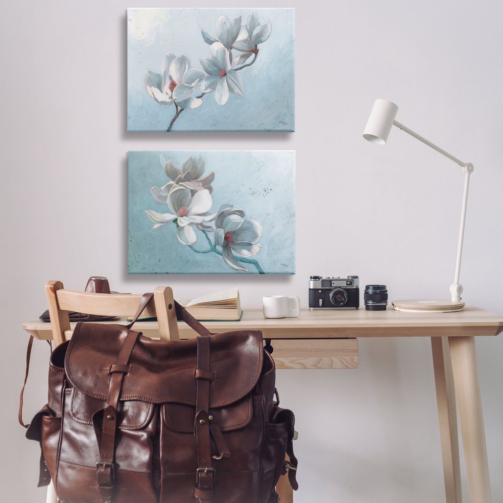 Stupell Industries Single Magnolia Branch Blossoms Plants & Flowers Painting Wrapped Canvas Art Print Wall Art, 30 x 20, Set of 2