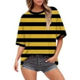 thumbnail image 2 of Women's Short Sleeve T-shirt Festival Yellow Black Striped 3D Printed Round Neck Short Sleeved Loose Top,Black Women's Short sleeve T-shirt L, 2 of 4