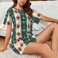 thumbnail image 4 of Sikiie Christmas Snowflakes Plaid Womens Pajama Sets Short Sleeve Top With Pants Sleepwear 2 Piece Lounge Set-X-Large, 4 of 6