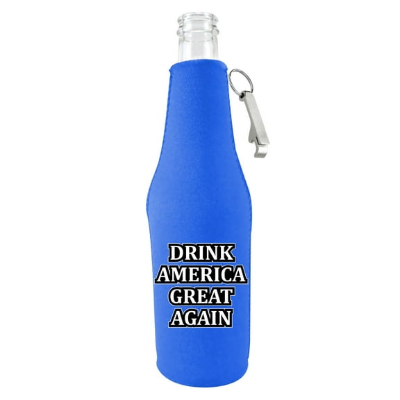 Drink America Great Again Beer Bottle Coolie (Royal Blue With Opener)