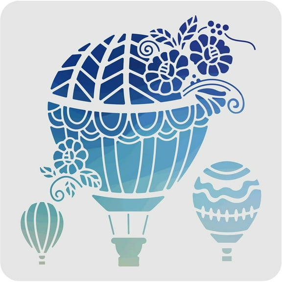 Hot Air Balloon Stencil 11.8x11.8inch Plastic Hot Air Balloon Template Drawing Painting Stencils Square Reusable for Painting on Wood Floor Wall and Tile