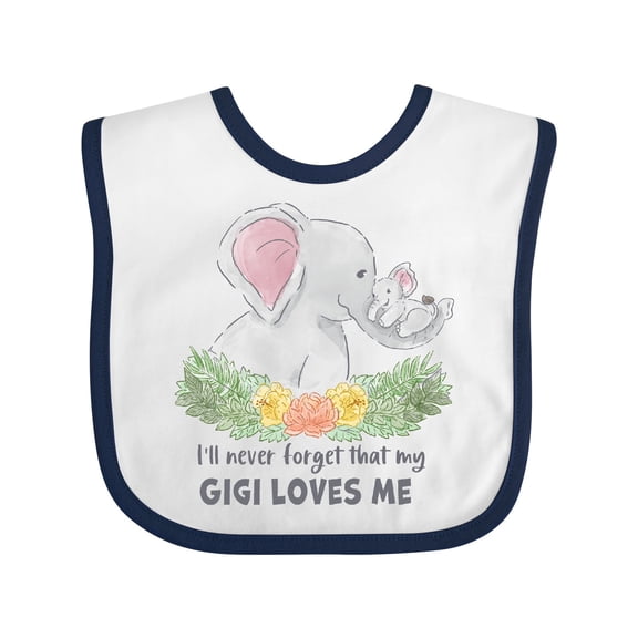 Inktastic I'll Never Forget That My Gigi Loves Me with Cute Elephants Boys or Girls Baby Bib