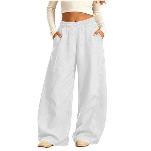 KICILVS Girls Wide Leg Sweatpants Elastic Waist Pants with Pockets Loose Fit Casual Trousers Winter Fall Daily Wear 5-15 Years