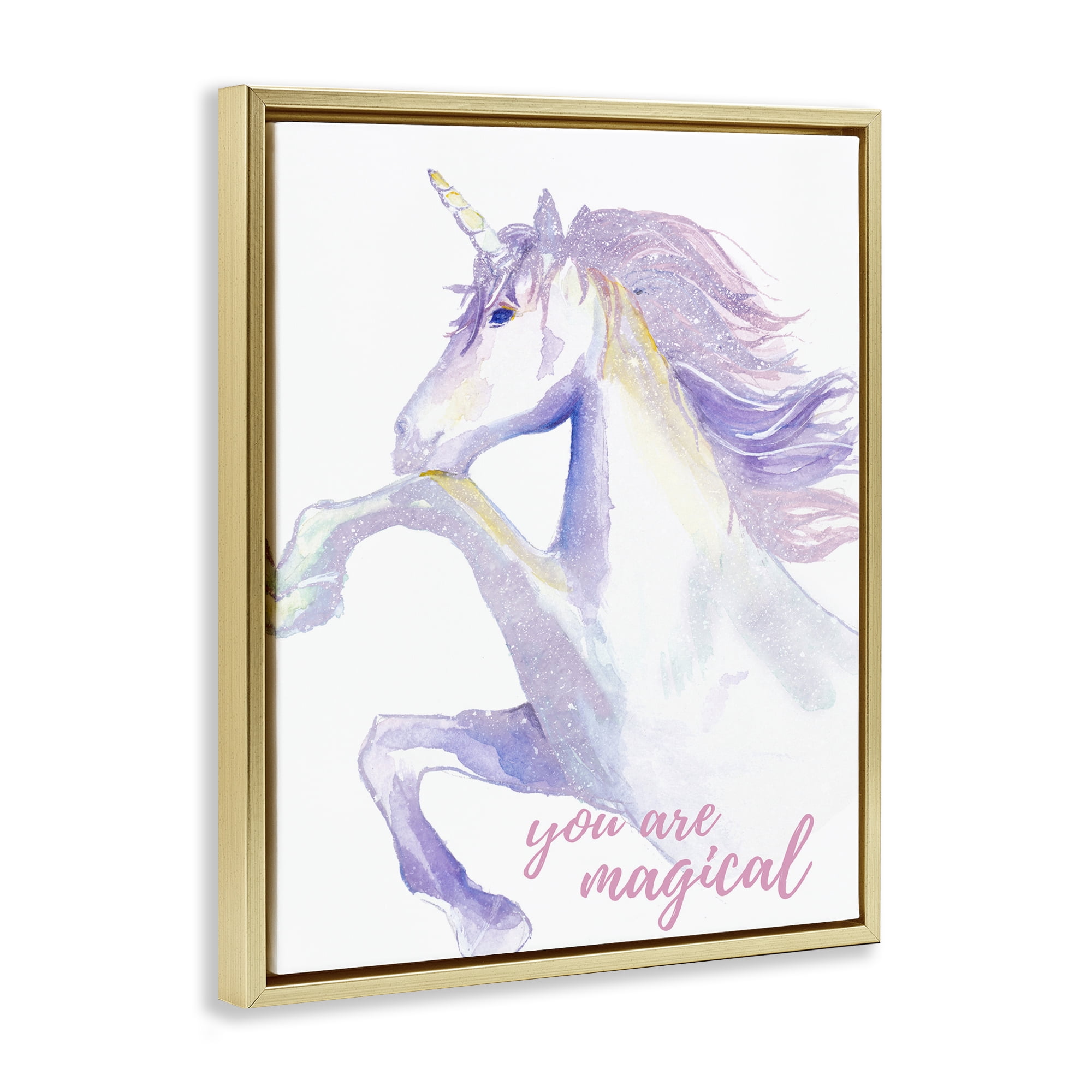 Stupell Industries You Are Magical Unicorn Fairy Tales & Fantasy Painting Gold Floater Framed Art Print Wall Art, 25 x 31