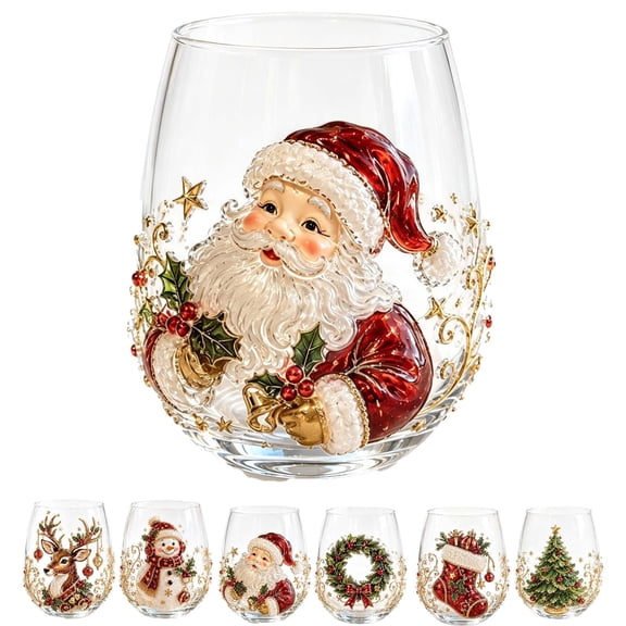 3D Christmas Glass Art Cup,Magical Christmas 3D Glass Cup Collection,Santa Snowman Reindeer Tree Drinking Glasses, for Coffee Cocktails Whiskey Soda, Unique Christmas Gift