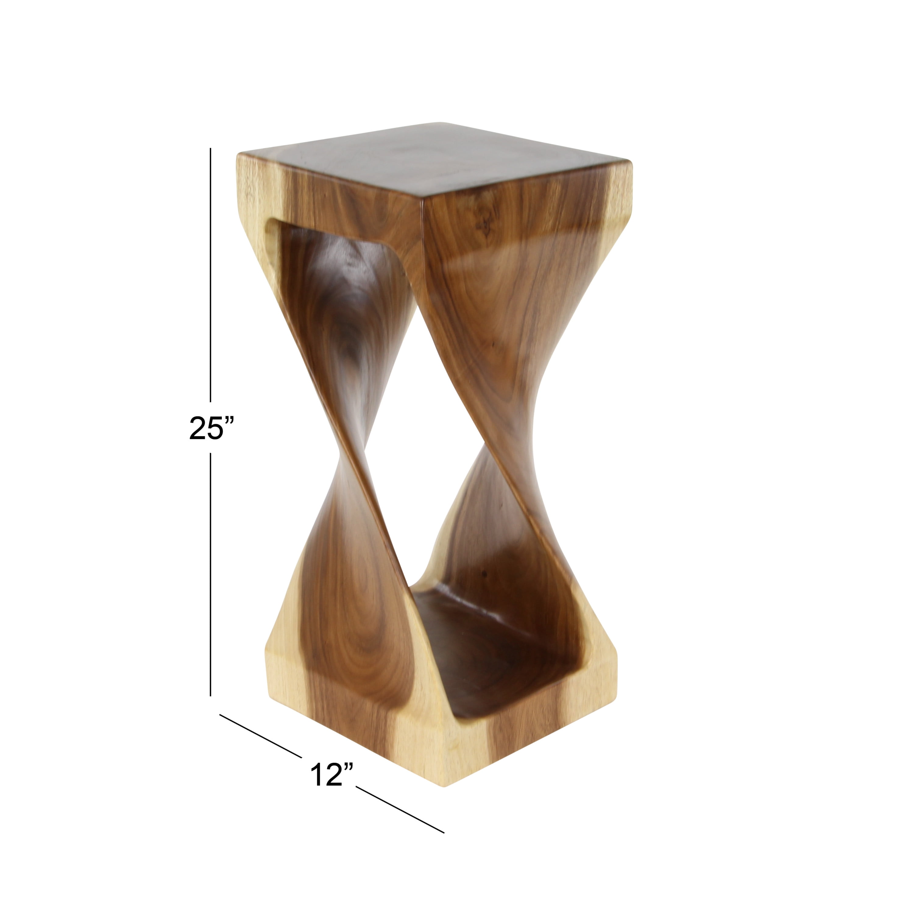DecMode 12" x 25" Brown Suar Wood Handmade Accent Table with Spiral Base, 1-Piece