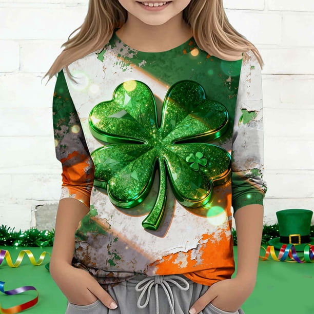 Blusas y camisas de manga larga y cuello redondo para niños y niñas, estilo casual, original, con estampado de manga 3/4 y cuello redondo, ideal para niñas de 3 a 14 años.