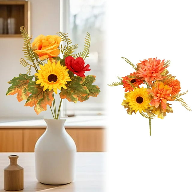 Harliver Fall Flowers Artificial Sunflower Roses Pumpkins For Autumn Decor Fall Arrangements Stems For Home Fall Wedding Bouquet Table Centerpieces Thanksgivingartificial flowers indoor no vase