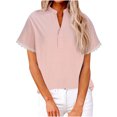 thumbnail image 5 of GigrtiJin Womens V-Neck Lace Patchwork Tops Solid Color Linen Short Sleeved Blouse Summer Cotton Comfy Shirt, 5 of 8