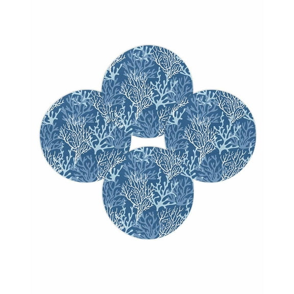 Round Placemats Set of 4 Blue Coral Place Mats Washable Woven Placemat Nautical Coastal Marine Life Circle Braided Table Mat for Kitchen Dining Table Party Home Decor 15 Inch