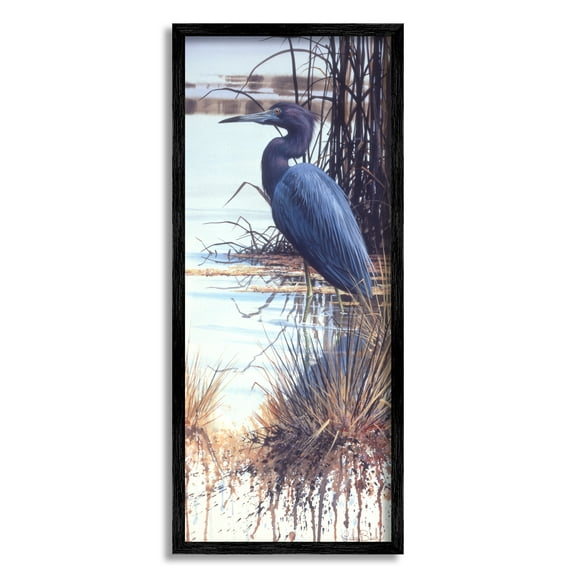 Stupell Industries Blue Heron Modern Splash Animals & Insects Painting Black Framed Art Print Wall Art, 10 x 24