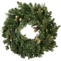 6-Piece Pre-Lit Christmas Decoration Set with LED, Flocked Wreath, Garlands, Swags, Pine Cones, Battery Powered, Indoor Outdoor Holiday Decor