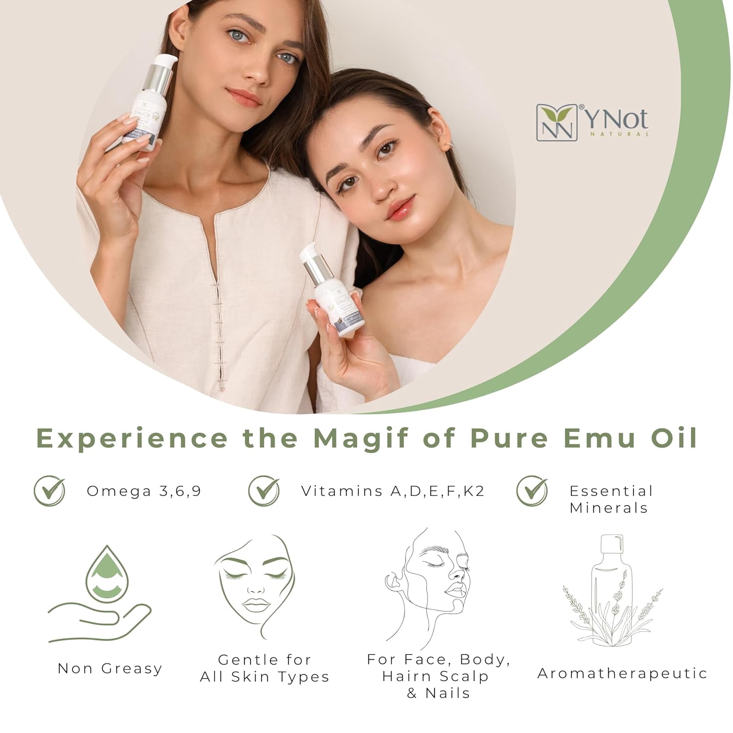 Y-Not Natural Australian Emu Oil Moisturizing Body Oil, Blue Gum Eucalyptus, 100 mL (3.38 fl oz)