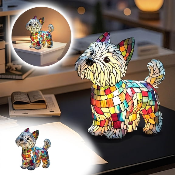 Terrier Lamp, Dog Series Art Night Light, Hand Painted Stained Resin Night Light for Dog Lovers