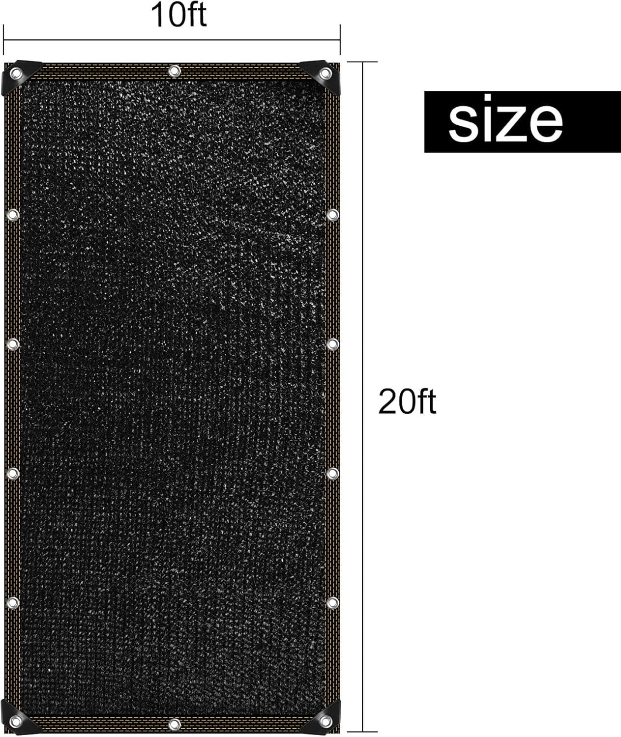 90% Black Shade Cloth 10ft X 20ft Sunblock Shade Net Mesh Shade Net with Taped Edge for Plant Cover Greenhouse Garden Flower