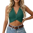 thumbnail image 2 of Wang6 Women’s Cropped Ribbed Tank Tops Twist Front Sleeveless Solid Top Summer Trendy V Neck Knit Tshirts Tees 0617liGreen L, 2 of 5