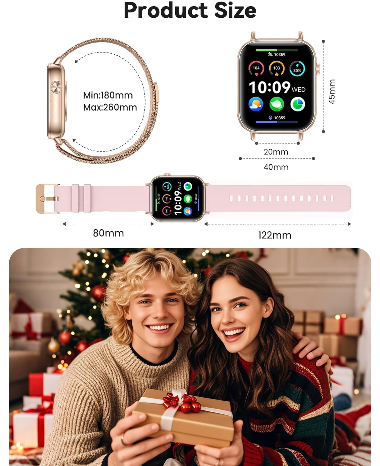 Smart Watches for Women,1.83" HD Fitness Tracker with 2 Bands,Answer/Make Calls Smart Watch,Sleep/Step Tracking,100+ Sport Modes,Smartwatch Android/iPhone Compatible Gift (Rose Gold)