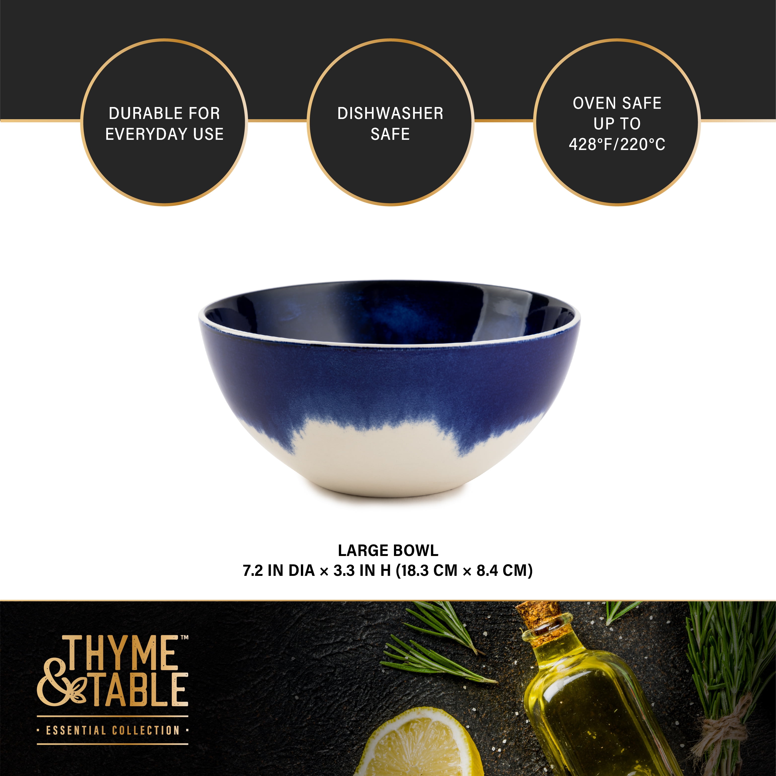 Thyme & Table Blue Drip Stoneware Large Round Bowl