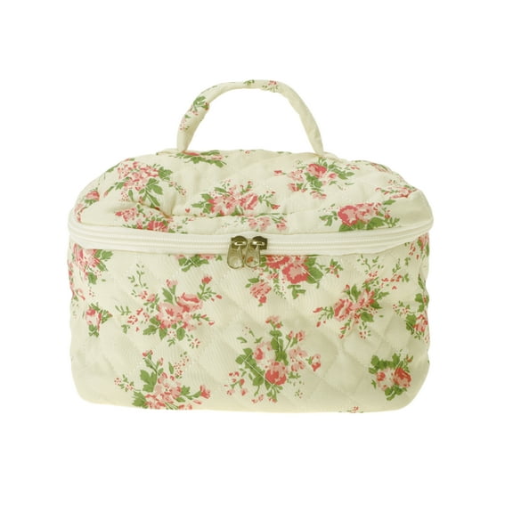 Unique Bargains 1 Pc Large Floral Cosmetic Makeup Bag Pink Polyester Cotton