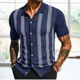 thumbnail image 4 of Iugvhana Mens Knitted Button Down Shirts Casual Textured Polo Shirt Lapel Short Sleeve Vintage Summer Beach Tops Navy M, 4 of 9