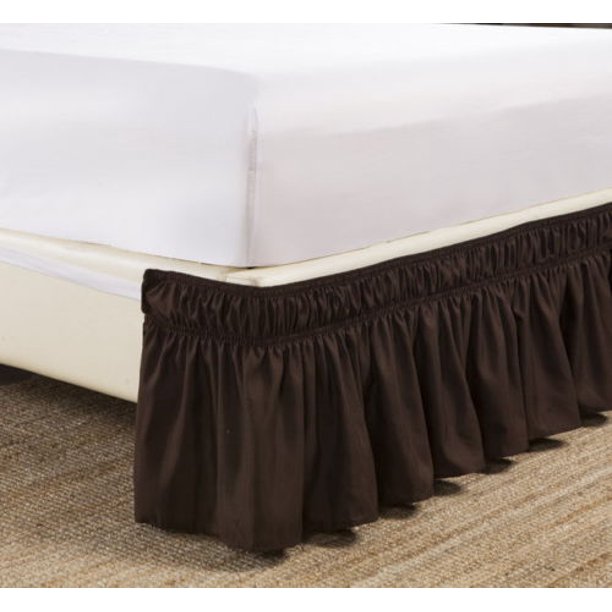 CalKing Brown Elastic Wrap Around Dust Ruffled Bed Skirt Bedding Bed Dressing Easy Fit 14" Drop