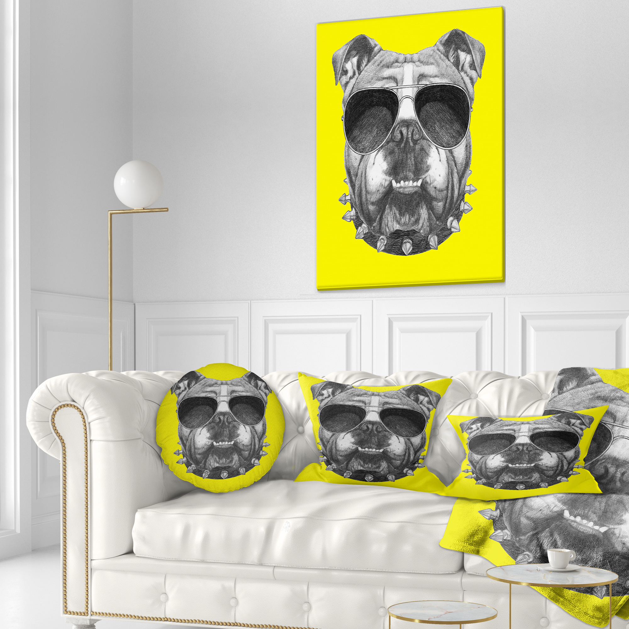 Designart Funny English Bulldog with Collar - Contemporary Animal Throw Pillow - 12x20