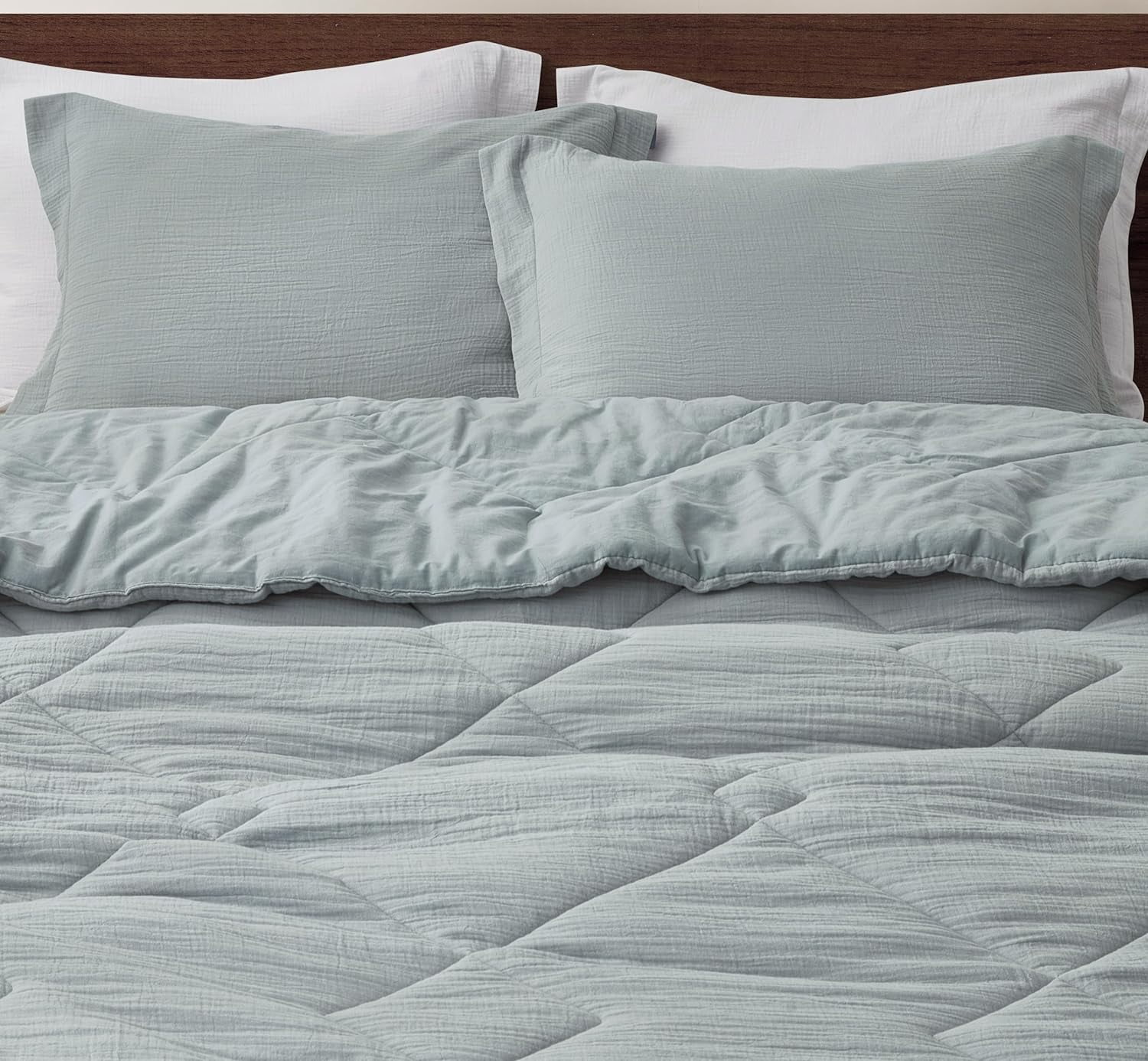 Chezmoi Collection Skye 3-Piece 100% Cotton Muslin Thin Comforter Set King, Light Blue-Gray Reversible Soft Washed Cotton Gauze Breathable Lightweight Summer Blanket