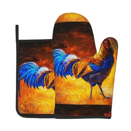 

Bingfone Colorful Rooster Print Oven Mitts Pot Holders Set 2 PCS for Kitchen for Cooking Grilling Baking BBQ Pot Holders Cook Essentials