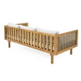 thumbnail image 6 of Daybed 3 Seater, Outdoor Daybed, Patio Daybed with Rattan Arms and Acacia Wood Frame, Slat Paneling and Water-Resistant Cushions, Backyard Lounge Furniture, Light Grey Cushion, 6 of 10