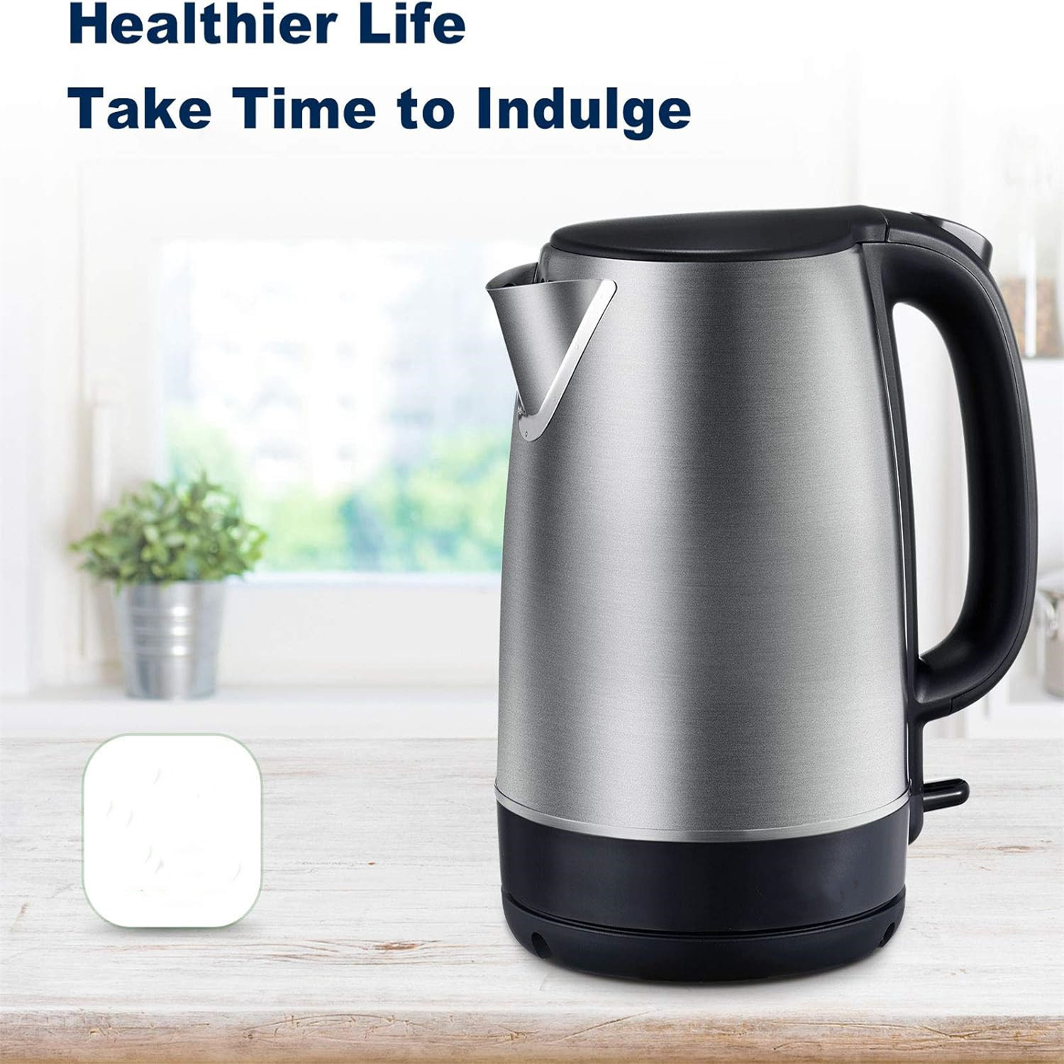 Electric Kettle, 1.7 Liter Stainless Steel Tea Kettle with Blue LED Light, Fast Heating Countertop Tea Maker Hot Water Boiler with Auto Shut-Off & Boil Dry Protection, Black