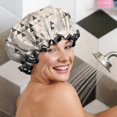 thumbnail image 5 of Shower Caps,Beige Geometric Triangle Pattern Waterproof Shower Cap for Women 4 Pieces,Double Reusable Hair Cover for Shower PEVA Elastic Stretch Hem, 5 of 7