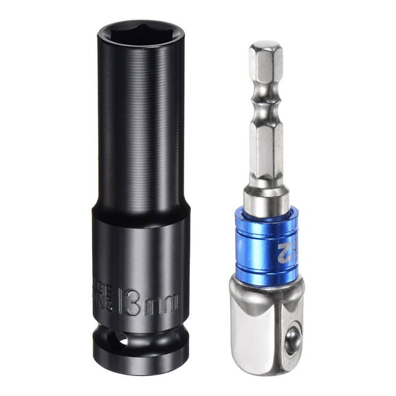 Uxcell 1/2" Drive 13mm 6-Point Socket 3" Length, 1/2" to 1/4" Hex Shank Adapter Electroplated, CR-V Steel