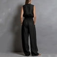 thumbnail image 4 of Tqcoqu Women's Sleeveless Tie Neck Cutout Romper,Elastic Waist Wide Leg Linen Blend Jumpsuit with Pockets & Back Zipper,Black Women's S-XXXL, 4 of 6