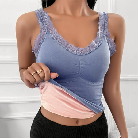 Bpxiofoy Camisole Tops for Women Bras for Women Top Shirt Trim Tank Underwear Plus Velvet Base Shirt Slim Vest Tank Tops with Built In Bras Built In Bra Tank Tops for Women Blue One Size