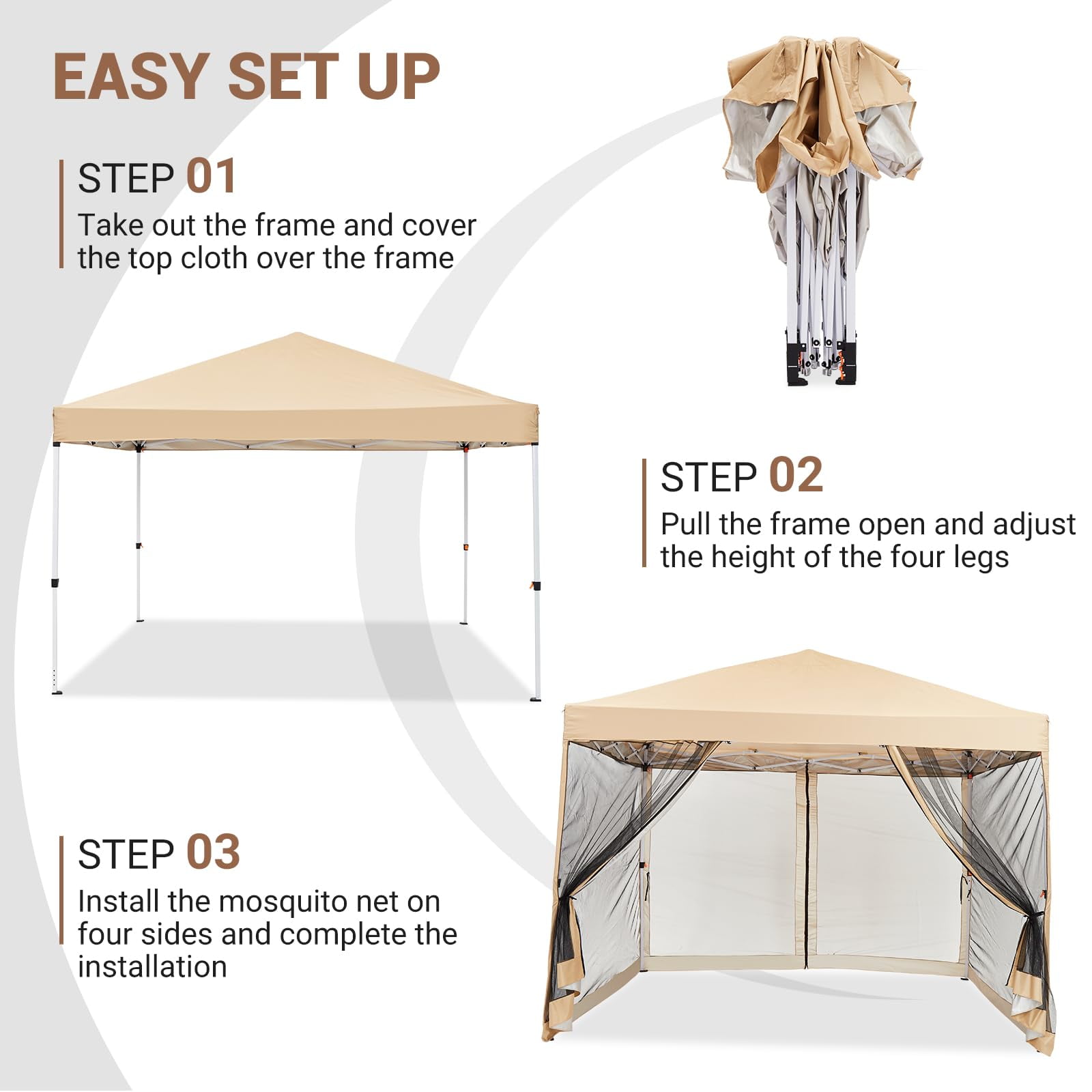 Huisuilinss Pop Up Canopy Tent,8/10FT Beach Tent,Commercial Outdoor Sun Shade,Waterproof Screen Tent,Portable Gazebo With Mesh Mosquito Netting/Side Walls For Events arties Camping Garden Outdoor