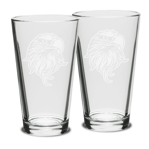 Eagles Head Deep Etched 16 OZ Classic Pub Glass - Set of 2