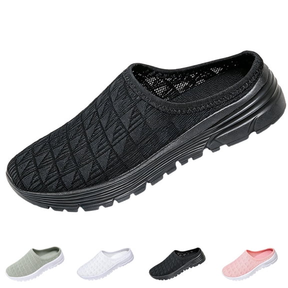 Women's Mesh Knit Mule Sneakers - Slip-on Backless Walking Shoes, Lightweight Breathable Casual Loafers, Comfortable Sporty Slides for Travel & Daily Wear,Black,40