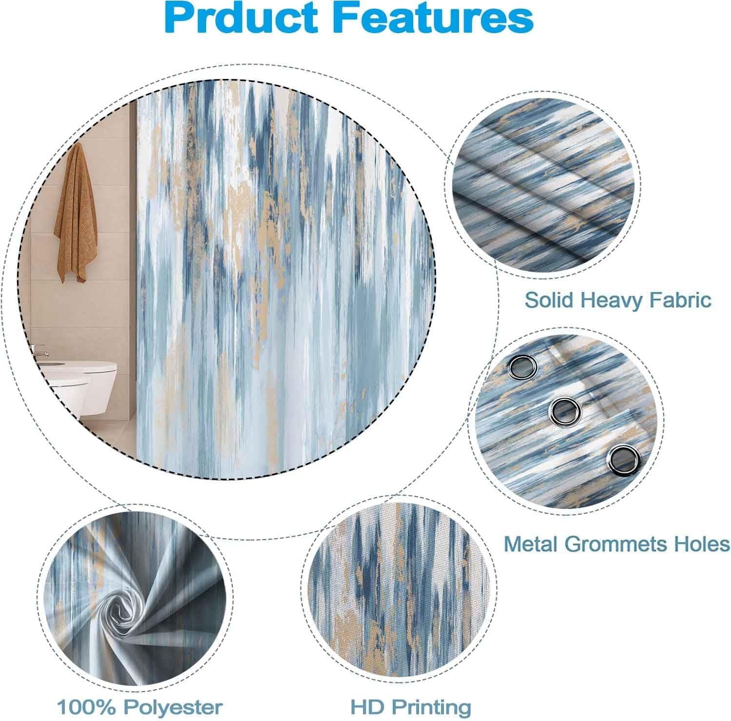 Yellow Shower Curtain for Bathroom Abstract Yellow Gray Watercolor Shower Curtain Set with Hooks Contemporary Oil Panting Fabric Waterproof Shower Curtains 72x72inches