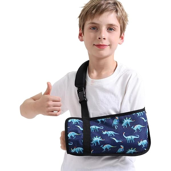 wonima11 Kids Arm Sling for Boys with Dinosaur Print – Adjustable Fracture Support Sling for Stable Injuries, Post-Surgery & Recovery (Dinosaur, Small)